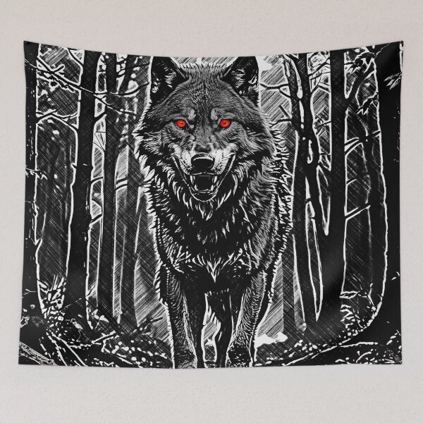 Item preview, Ink drawing, wolf with red eyes designed and sold by Marcu Ioachim.