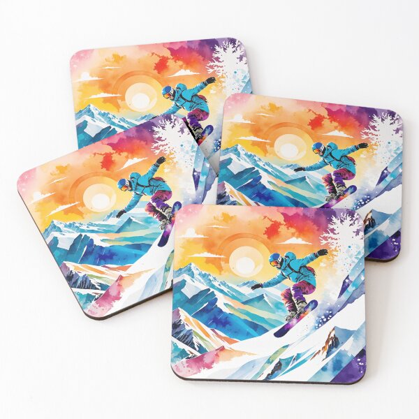 Item preview, Snowboarder with mountain view in water paint style designed and sold by Moonde04.