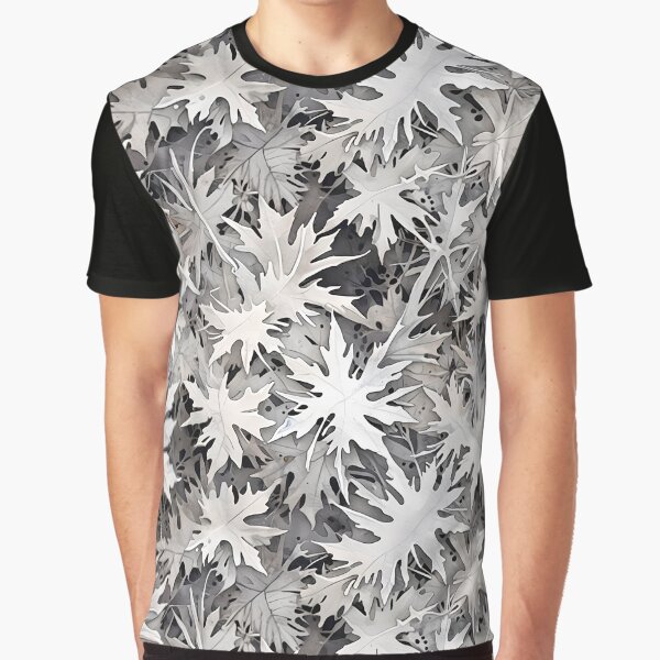 Gray & White Camouflage Leaf Pattern Graphic T-Shirt