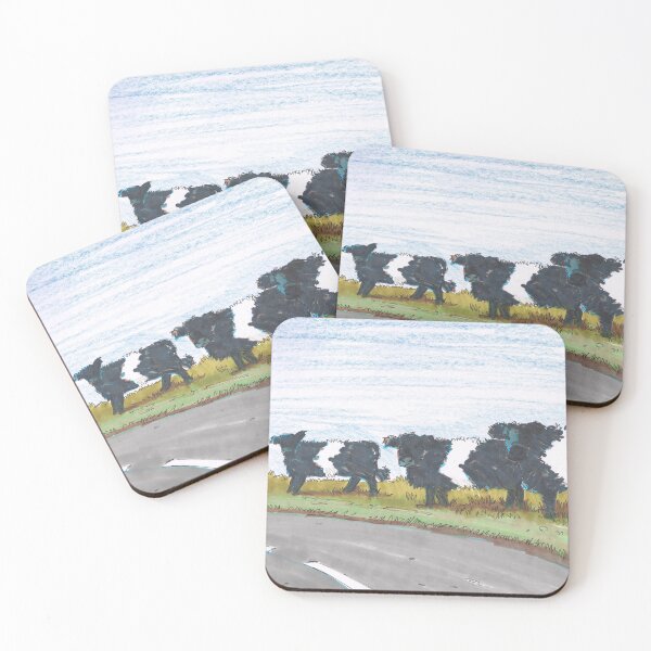 Item preview, Belted Galloway Cows Sharp Corner Road Sign Cartoon designed and sold by MikeJory.