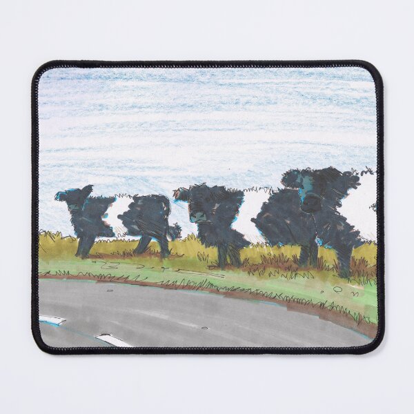 Item preview, Belted Galloway Cows Sharp Corner Road Sign Cartoon designed and sold by MikeJory.