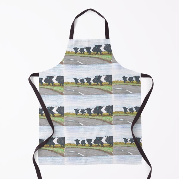 Item preview, Belted Galloway Cows Sharp Corner Road Sign Cartoon designed and sold by MikeJory.