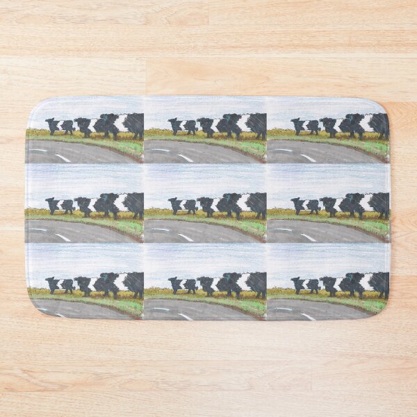 Item preview, Belted Galloway Cows Sharp Corner Road Sign Cartoon designed and sold by MikeJory.