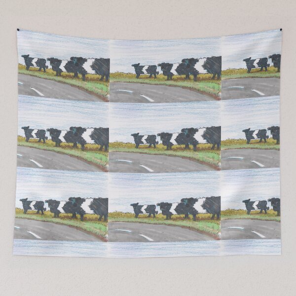 Item preview, Belted Galloway Cows Sharp Corner Road Sign Cartoon designed and sold by MikeJory.