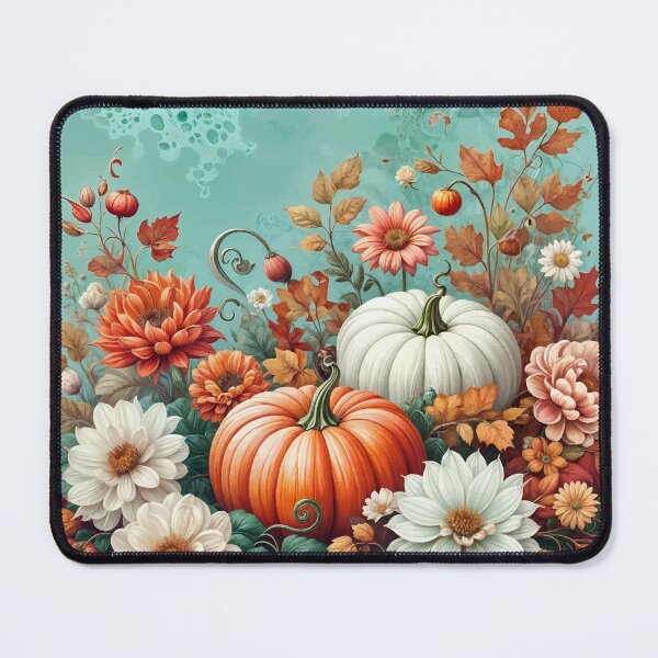 Item preview, Vintage turquoise Autumn Flower Fall Pumpkin Girl Women Fall Themed, texture with Pumpkin, Autumn with orange and pink, cute Halloween designed and sold by Collagedream.