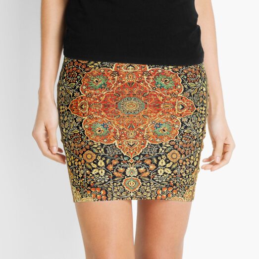 Antique Persian Mohtashem Kashan Rug Print Mini Skirt