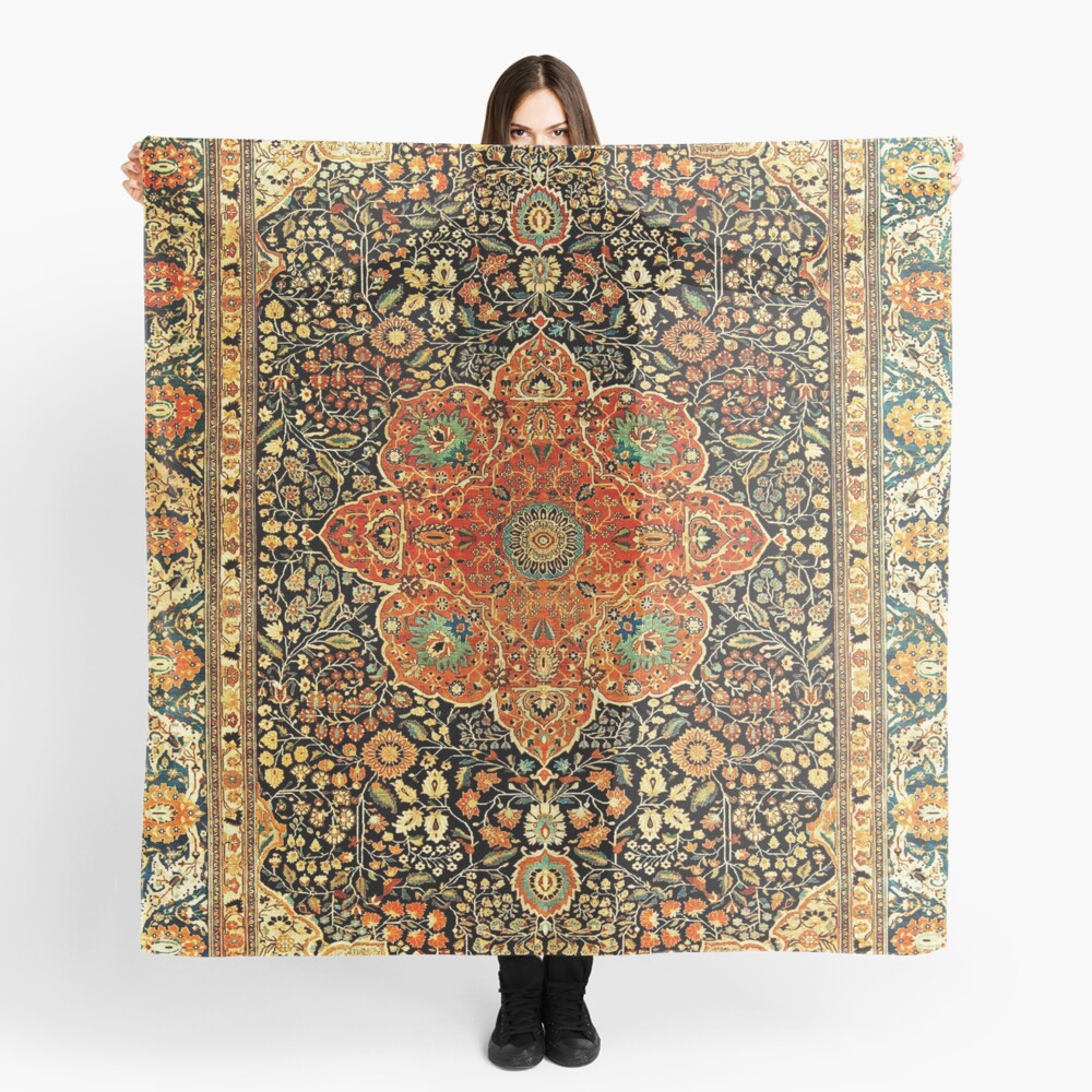 Antique Persian Mohtashem Kashan Rug Print Scarf