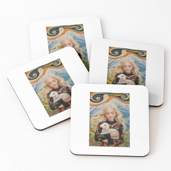 Item preview, Dreamy Blonde Girl with Lamb in the Mountains designed and sold by Happy-Karma.