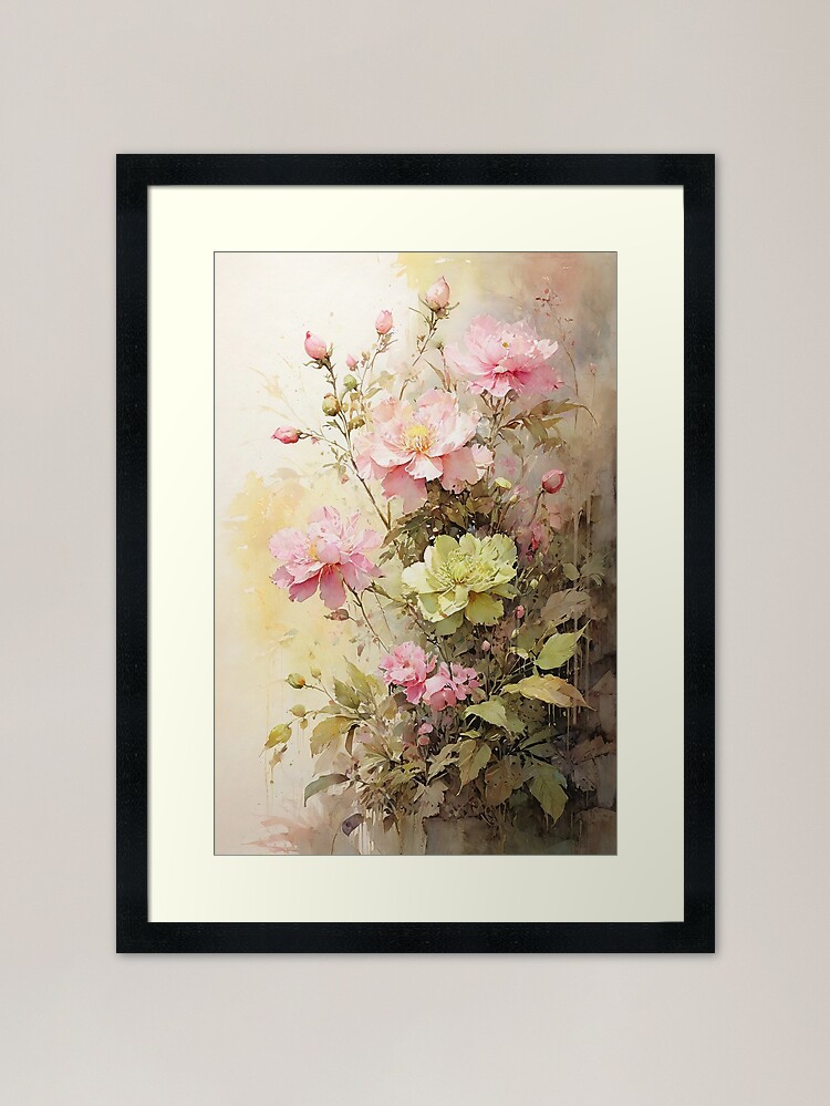 Thumbnail 1 of 7, Framed Art Print, Floral Painting, Pink Painterly Exotic Flowers designed and sold by Varnachitra.