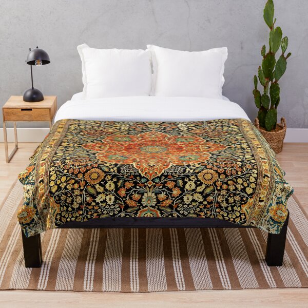 Antique Persian Mohtashem Kashan Rug Print Throw Blanket