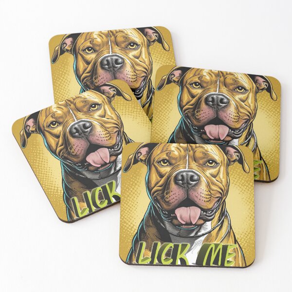 Item preview, Golden Pitbull with the inscription "Lick me" designed and sold by Anna Stim.