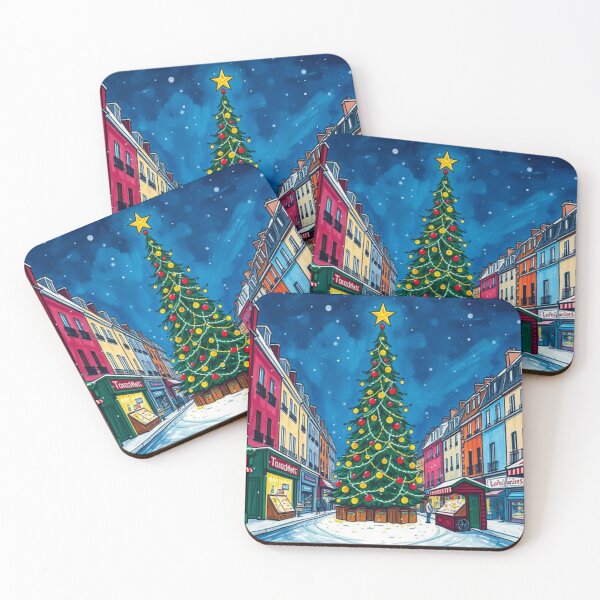 Item preview, Snowy Winter Christmas Shop in Street Town, Christmas Tree, Christmas Bazaar, Christmas Eve designed and sold by MyArt23.