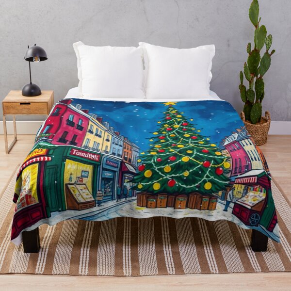 Item preview, Snowy Winter Christmas Shop in Street Town, Christmas Tree, Christmas Bazaar, Christmas Eve designed and sold by MyArt23.