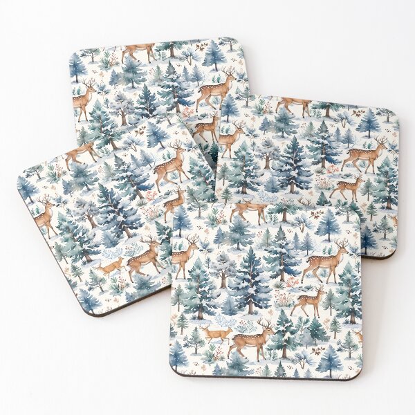 Item preview, Vintage Winter Watercolor with Deer & Pine Trees designed and sold by gjsart.