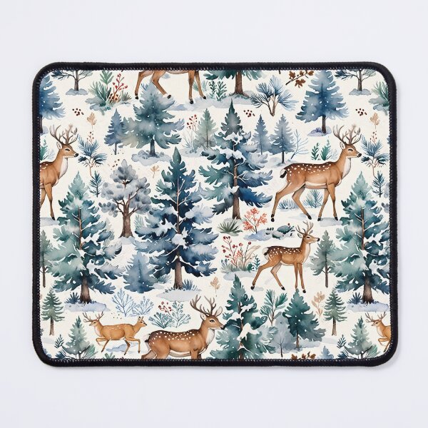 Item preview, Vintage Winter Watercolor with Deer & Pine Trees designed and sold by gjsart.