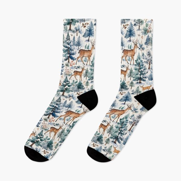 Item preview, Vintage Winter Watercolor with Deer & Pine Trees designed and sold by gjsart.