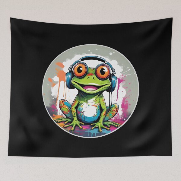 Item preview, Graffitti Frog in Headphones designed and sold by Boxing Kangaroo Retail Company.
