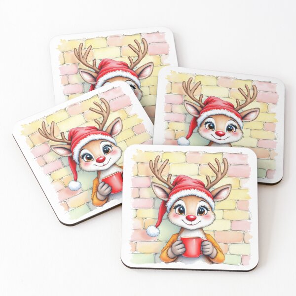 Item preview,  reindeer holds a red coffe  mug designed and sold by jkrphoto.