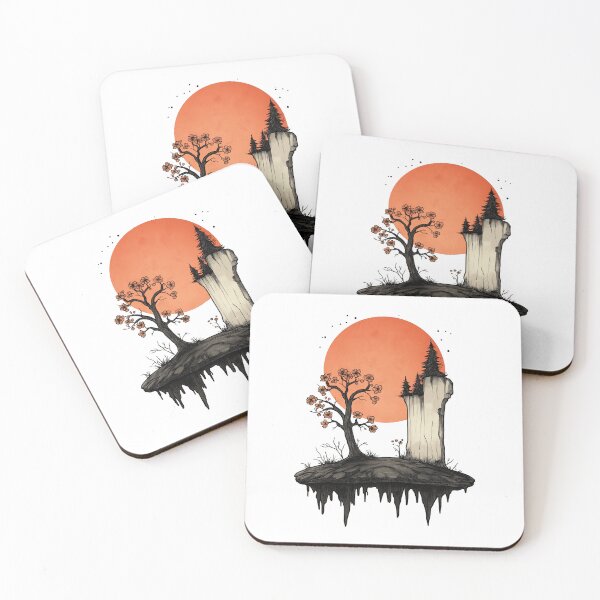 Item preview, Floating Island Under Red Moon – Surreal Nature Art designed and sold by BukkyStory.