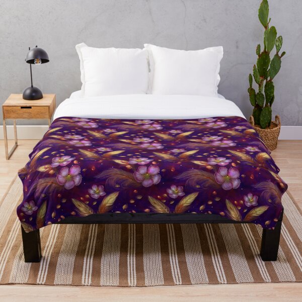 Item preview, Lavender Petals: Purple Blossom & Gold Feather Pattern designed and sold by Ladyfyre.