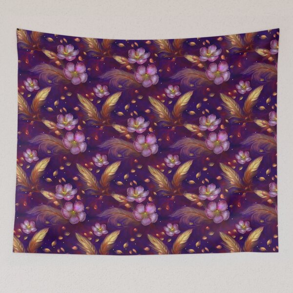 Item preview, Lavender Petals: Purple Blossom & Gold Feather Pattern designed and sold by Ladyfyre.
