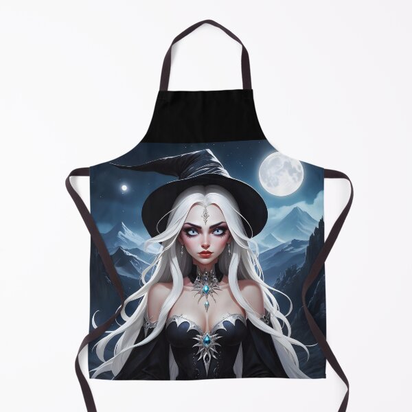 Item preview, Gothic white hair witch lightblue eyyes witch hat full moon mountains background designed and sold by EmeraldeaArt.