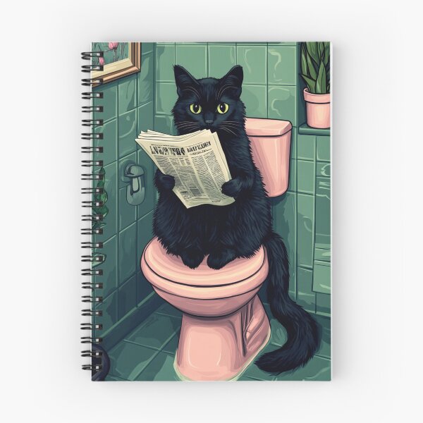 Item preview, Retro Black Cat on Pink Toilet Reading Newspaper designed and sold by Happy-Karma.