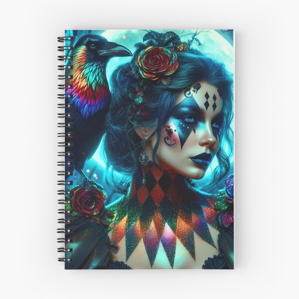 Item preview, The colorful harlequin Witch of the Woods with her crow on her shoulders digitalart	 designed and sold by EmeraldeaArt.
