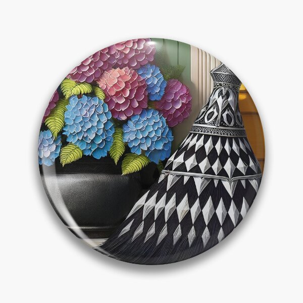 Item preview, Cute Harlequin witch broomstick art next to hydrangeas designed and sold by EmeraldeaArt.
