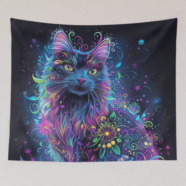 Item preview, Psychedelic Cat with Floral Aura designed and sold by kaileena-ai.