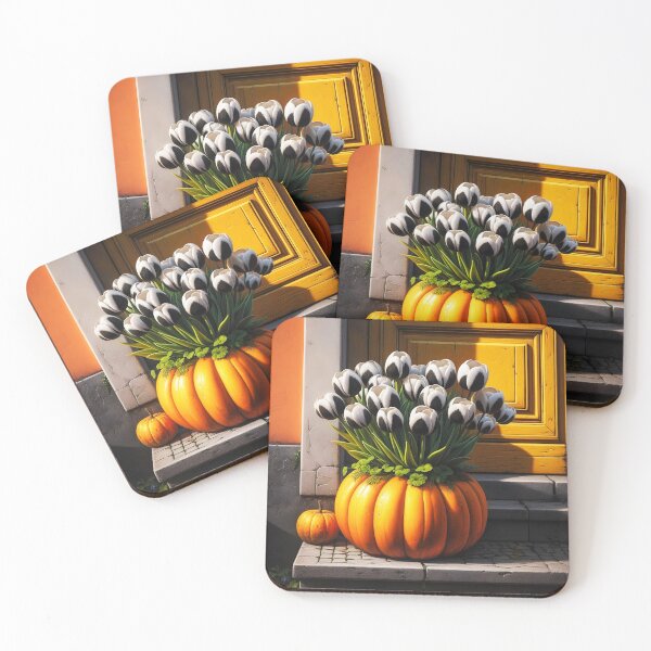Item preview, Harlequin witch's halloween decor: black and white tulips in pumpkin pot designed and sold by EmeraldeaArt.