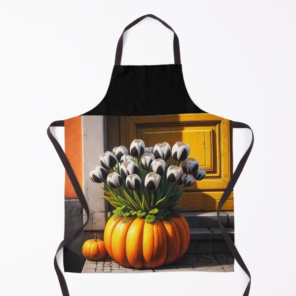 Item preview, Harlequin witch's halloween decor: black and white tulips in pumpkin pot designed and sold by EmeraldeaArt.