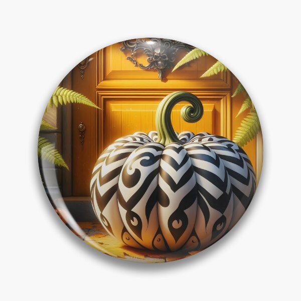 Item preview, Harlequin witch's halloween decor: black and white patterned pumpkin designed and sold by EmeraldeaArt.