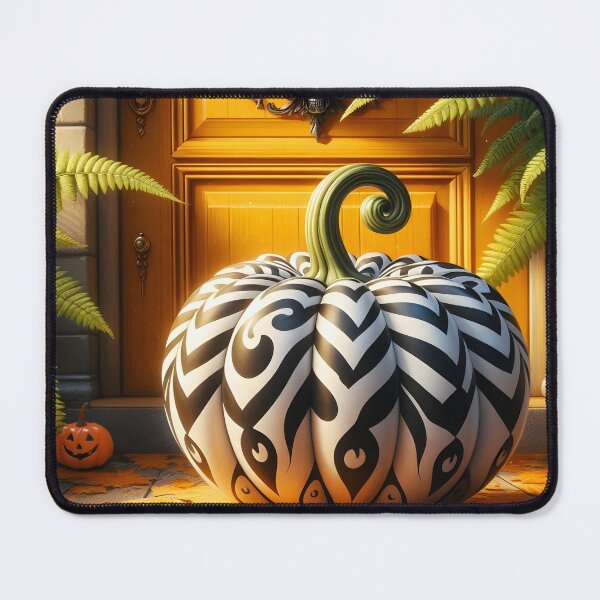 Item preview, Harlequin witch's halloween decor: black and white patterned pumpkin designed and sold by EmeraldeaArt.