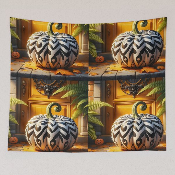 Item preview, Harlequin witch's halloween decor: black and white patterned pumpkin designed and sold by EmeraldeaArt.