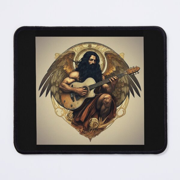 Item preview, Dark Hair Angel Man Playing Guitar Colorful Design designed and sold by EarthArtDesigns.