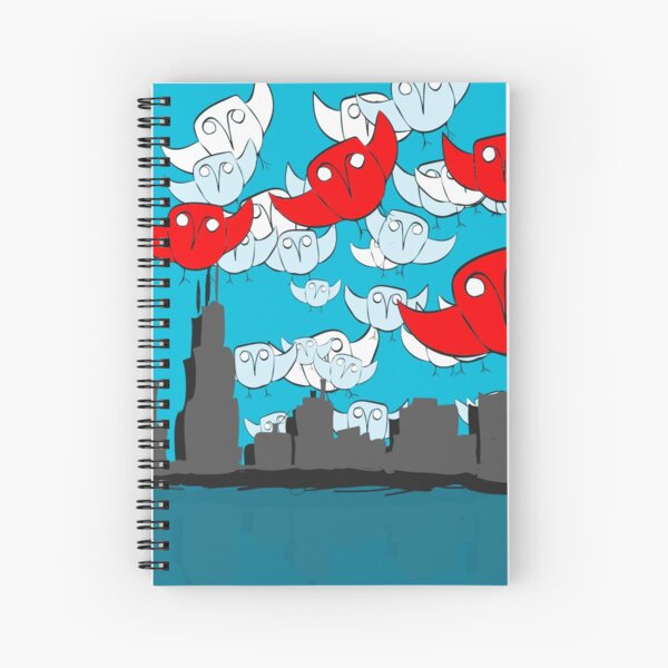 Owl Storm Over Chicago, red white and blue Spiral Notebook
