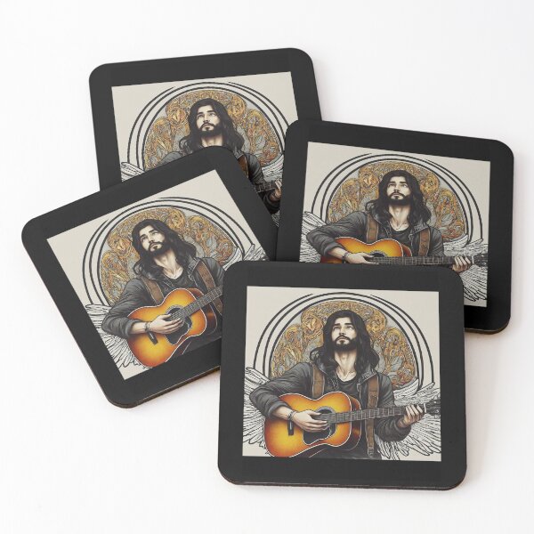 Item preview, Dark Hair Young Angel Man Playing Guitar Colorful Design designed and sold by EarthArtDesigns.