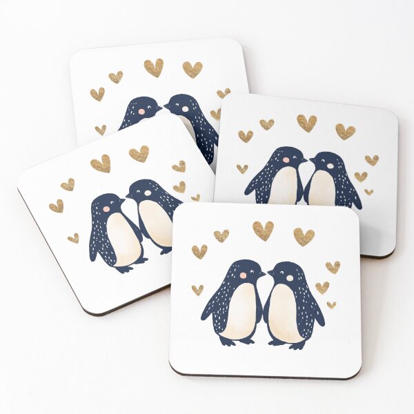 Item preview, cute loving penguins with gold hearts designed and sold by PandaKunst.
