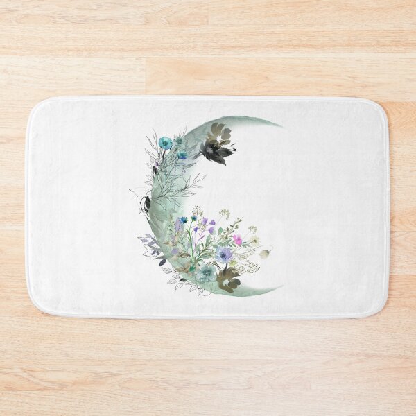 Item preview, Blue crescent moon with wildflowers in watercolor and ink designed and sold by Marina Braga  Artista en acuarela y diseñadora gráfica.