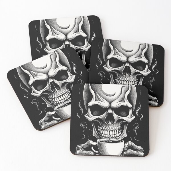 Item preview, Dark Coffee Skull Art – Gothic Skeleton Drinking Coffee Illustration designed and sold by thepixfactory.