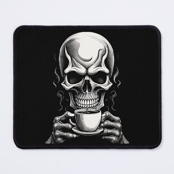 Item preview, Dark Coffee Skull Art – Gothic Skeleton Drinking Coffee Illustration designed and sold by thepixfactory.