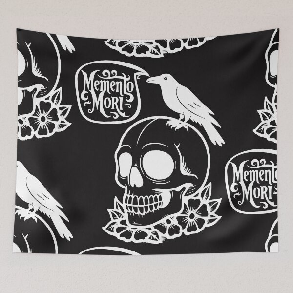 Item preview, Gothic Memento Mori Skull and Crow Art - White designed and sold by Skulls & Calaveras.
