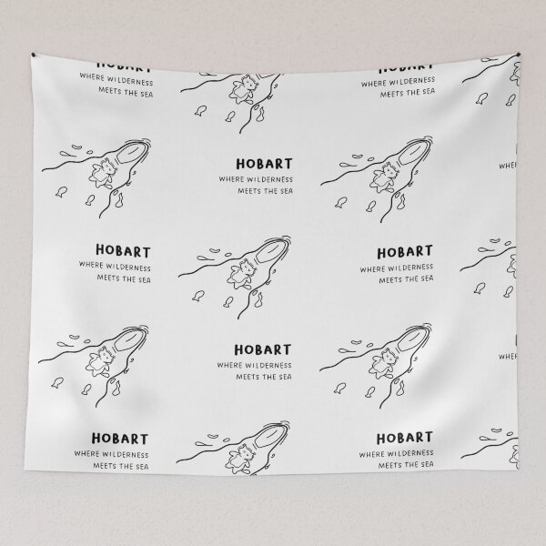 Item preview, "Hobart: Where Wilderness Meets the Sea" | A cat floating on a raft designed and sold by RM-Journey.