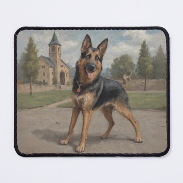 Item preview, German Shepherd on Country Path - Rustic Church Scene Oil Painting designed and sold by marvinismyname.