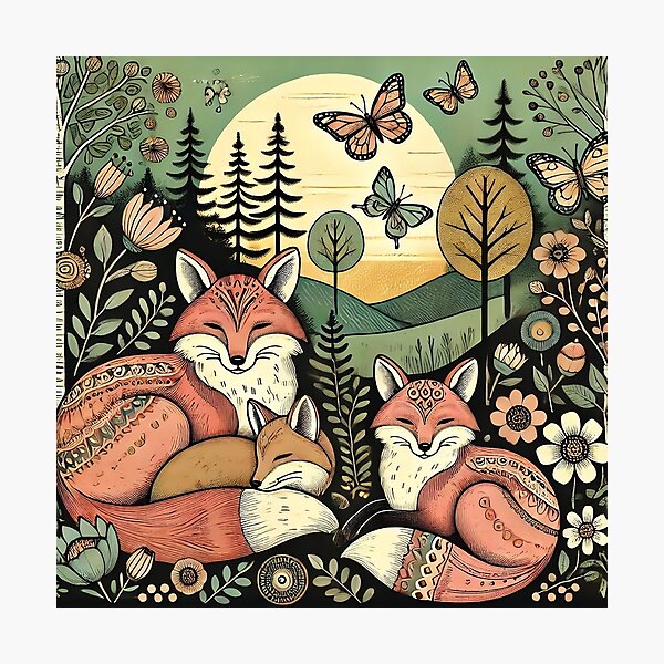 Item preview, Whimsical Fox Family in Morning Forest designed and sold by WildlifeWhimsy.