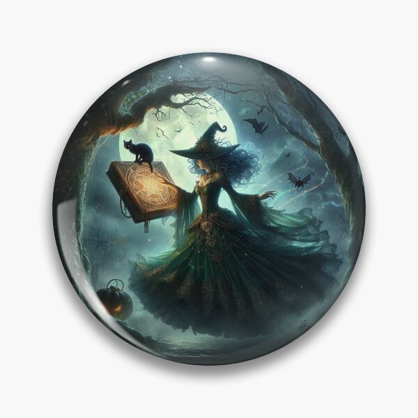 Item preview, An emerald witch in the forest casting a spell designed and sold by fireytoad.