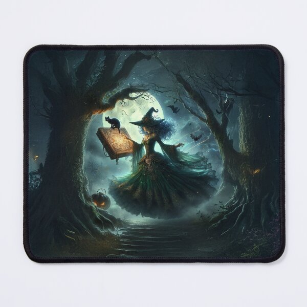 Item preview, An emerald witch in the forest casting a spell designed and sold by fireytoad.