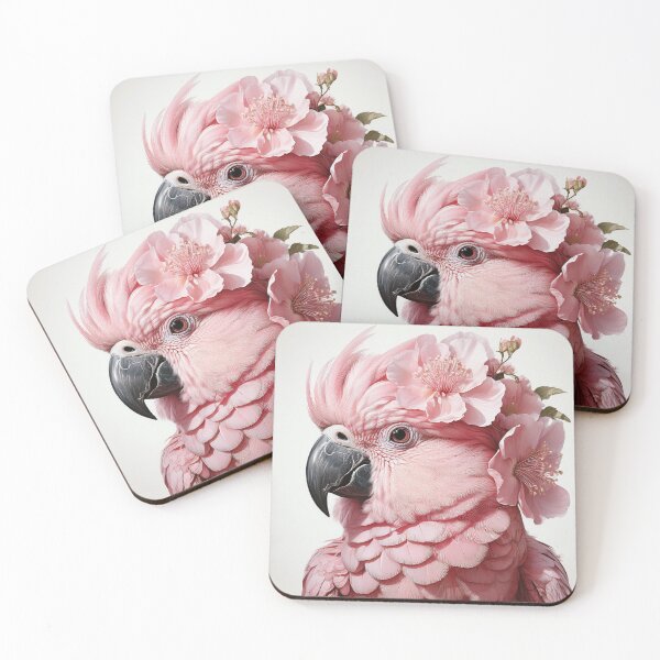 Item preview, Elegant Pink Parrot with Floral Headpiece - Stunning Bird Photography designed and sold by Terradesignsbyk.