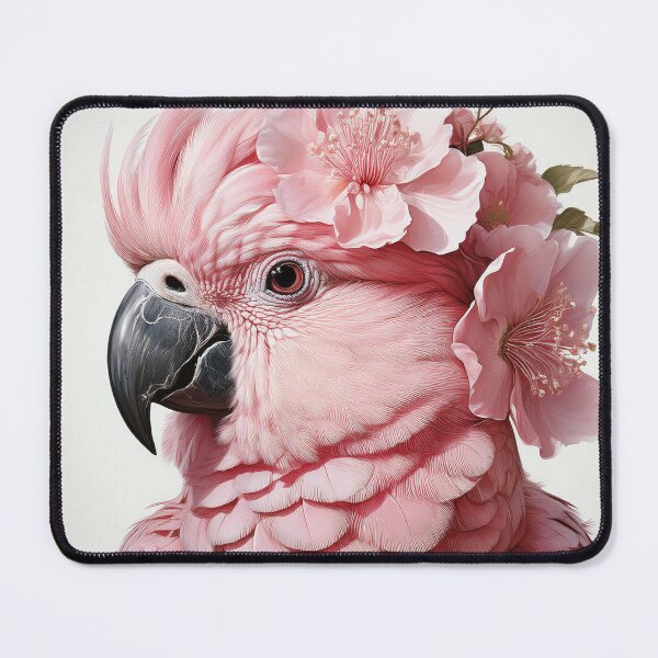 Item preview, Elegant Pink Parrot with Floral Headpiece - Stunning Bird Photography designed and sold by Terradesignsbyk.